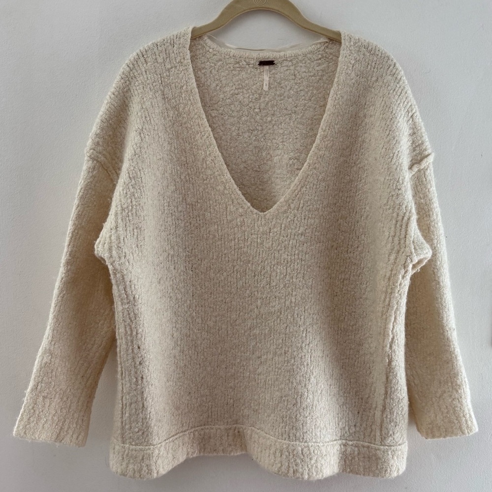 Free People Cream V-Neck Sweater